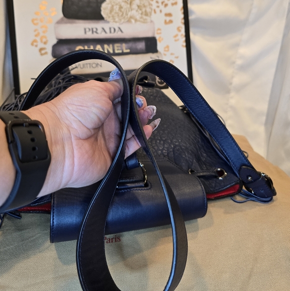 Christian Louboutin Lucky L Bucket Navy Blue Fringe Shoulder Bag And Backpack - Picture 9 of 17